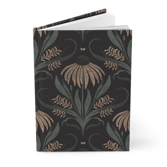 Notebook with floral pattern on a black background