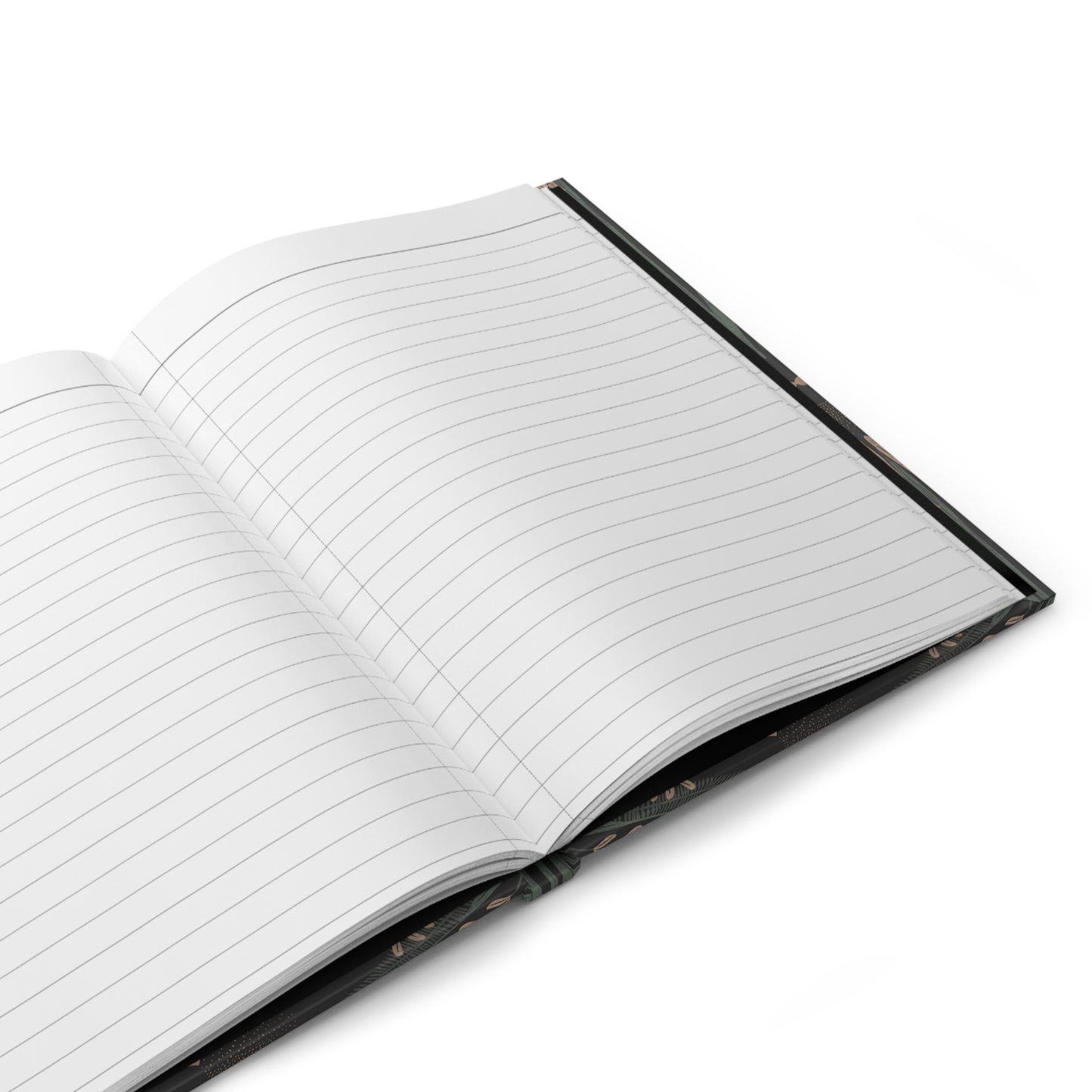 Open notebook with lined pages on a white background