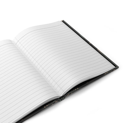 Open notebook with lined pages on a white background