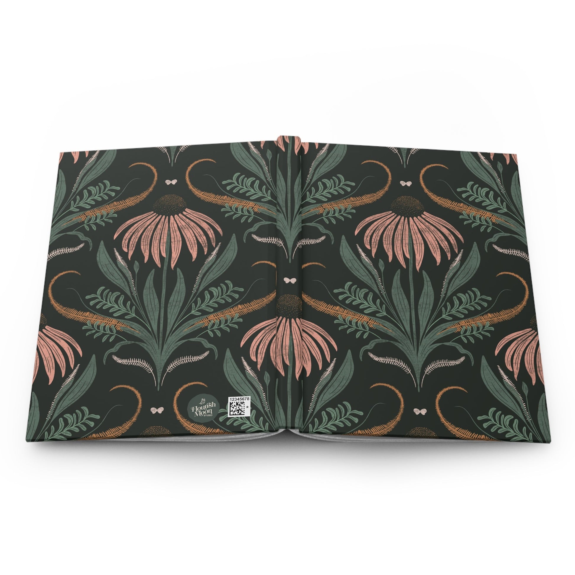 Nightbloom Garden Hardcover Journal with hand - drawn artwork - Flourish Moon Studio