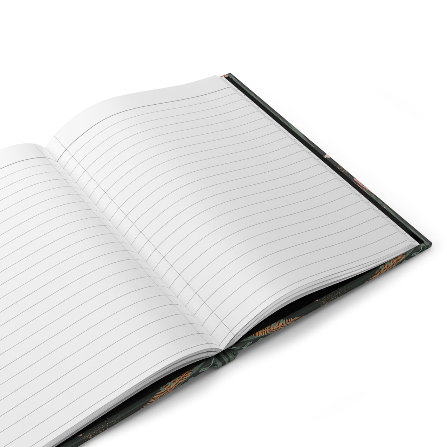 Open notebook with lined pages on a white background