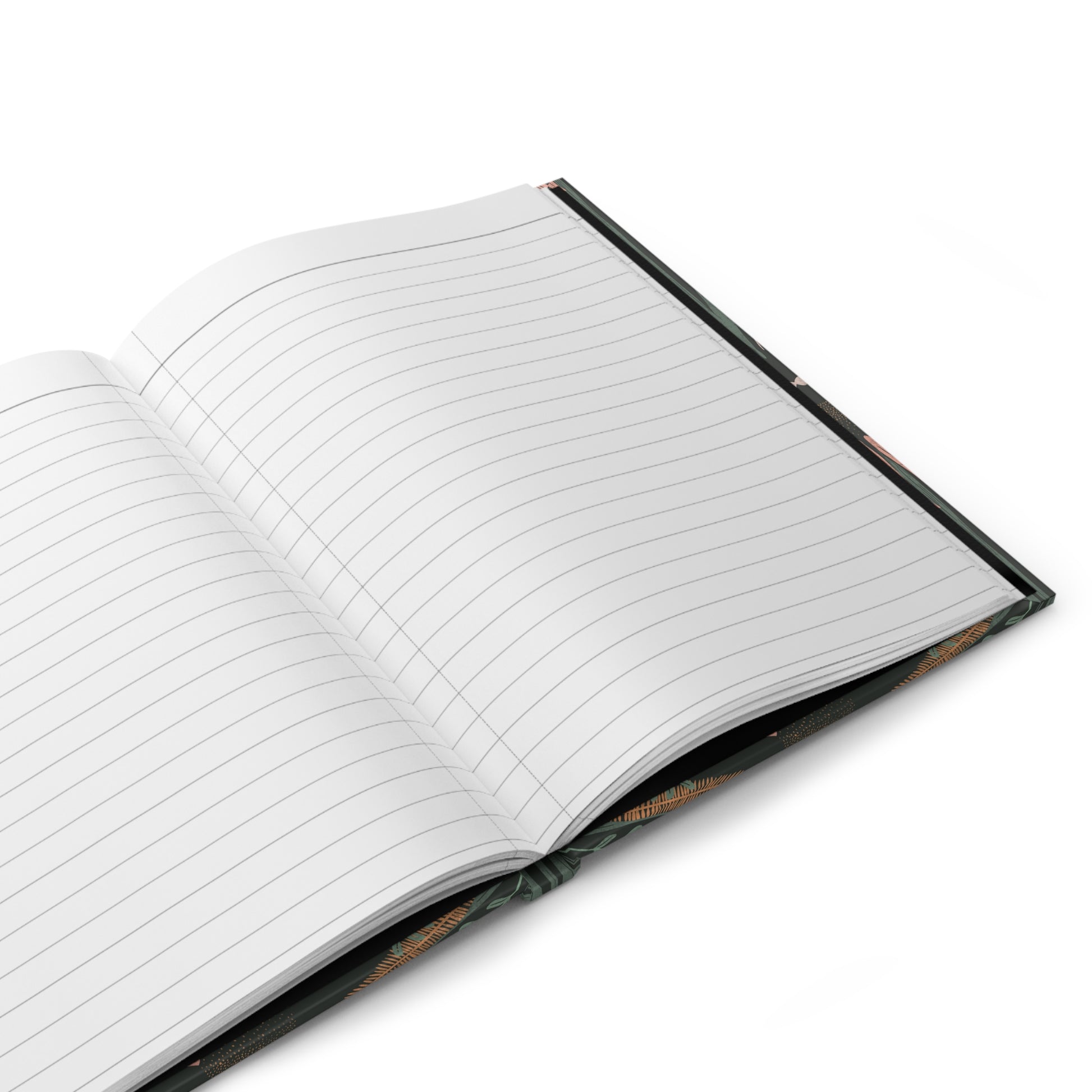 Open notebook with lined pages on a white background