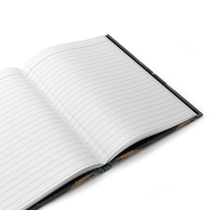 Open notebook with lined pages on a white background