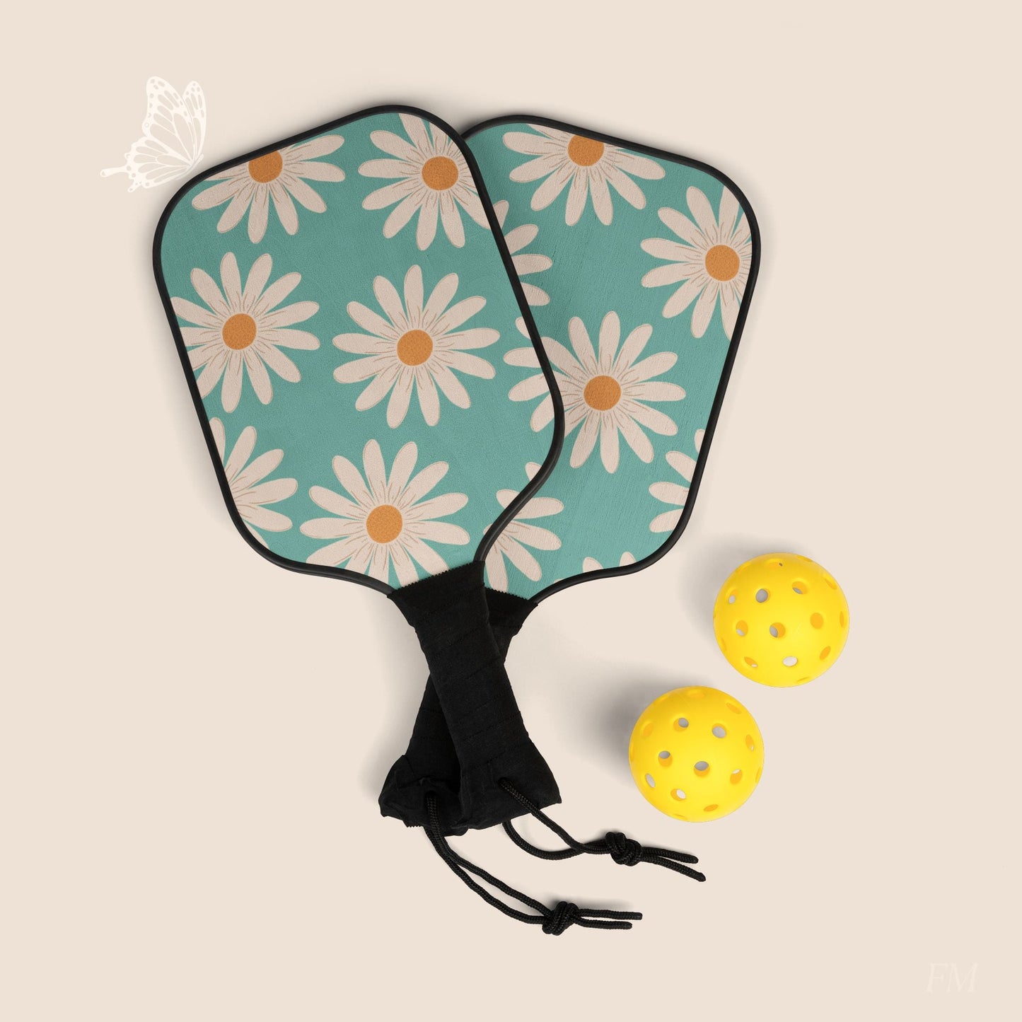 Oh Daisies Pickleball Paddles Set with hand drawn artwork - Flourish Moon Studio