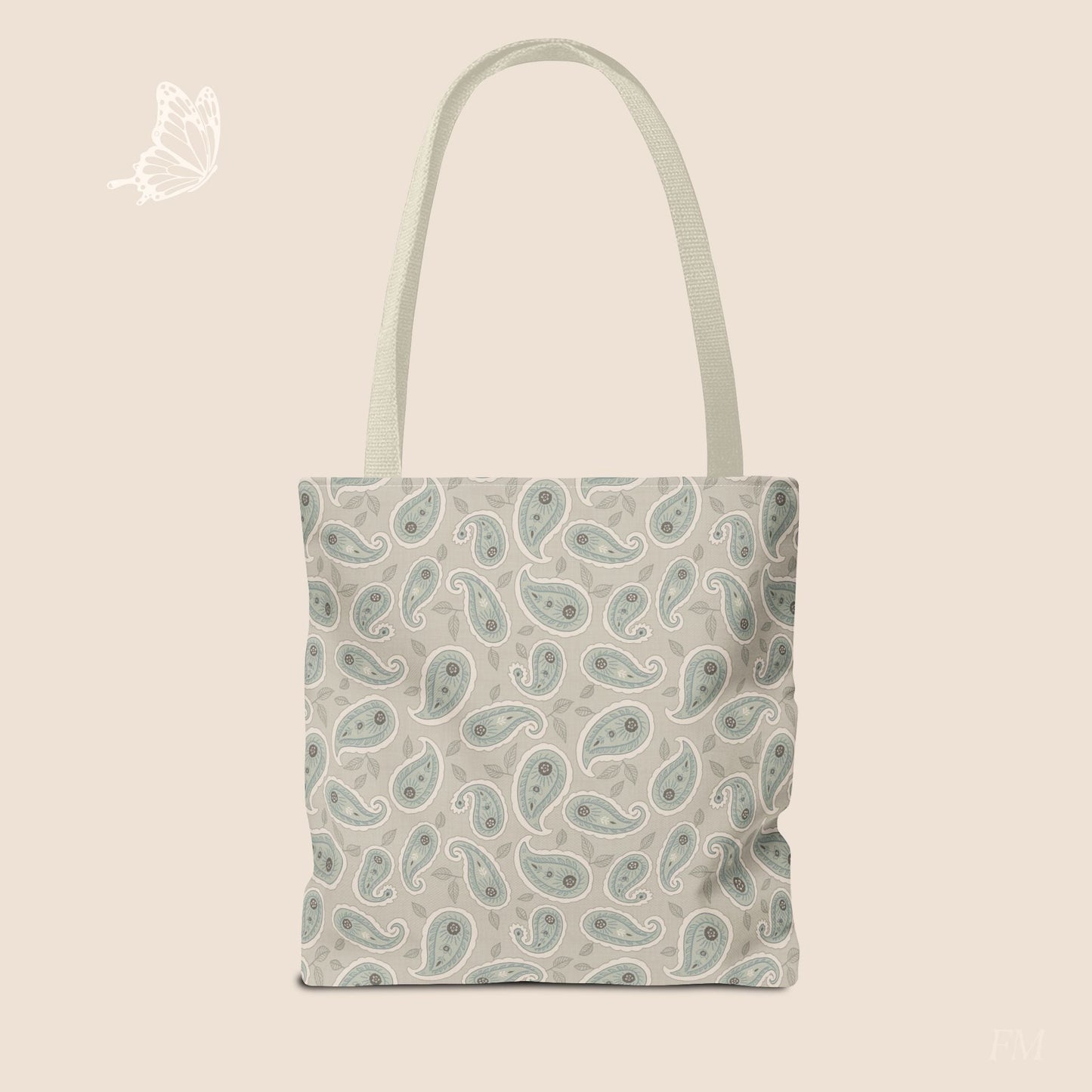 Paisley Folklore Sage Mist Day Tote Bag with hand drawn artwork - Flourish Moon Studio