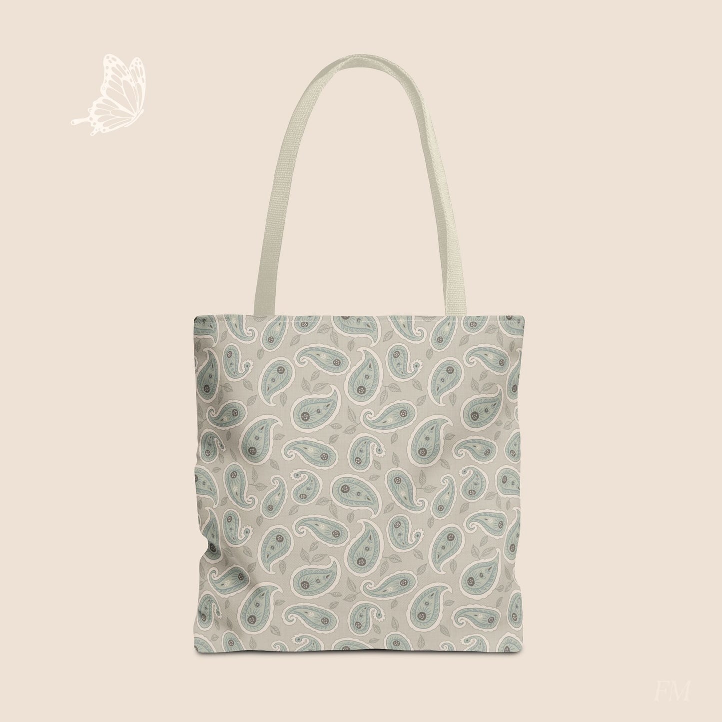 Paisley Folklore Sage Mist Day Tote Bag with hand drawn artwork - Flourish Moon Studio
