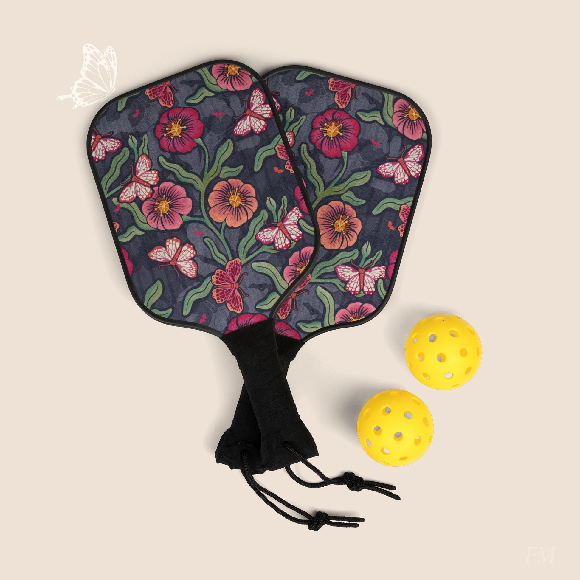 Pattern & Process Floral Pickleball Paddles Set with hand drawn artwork - Flourish Moon Studio