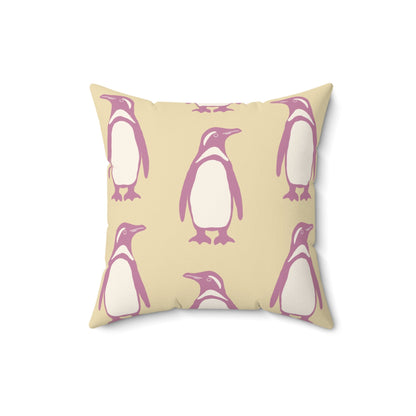 Penguin Bubblegum & Butter Faux Suede Pillow with hand - drawn artwork - Flourish Moon Studio