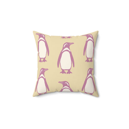 Penguin Bubblegum & Butter Faux Suede Pillow with hand - drawn artwork - Flourish Moon Studio