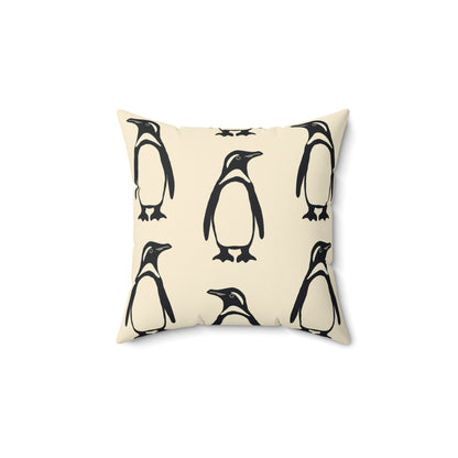 Penguin Faux Suede Pillow with hand - drawn artwork - Flourish Moon Studio