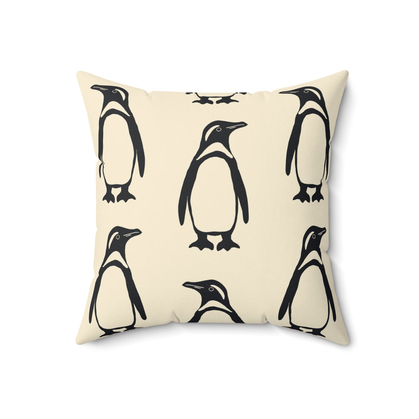 Penguin Faux Suede Pillow with hand - drawn artwork - Flourish Moon Studio