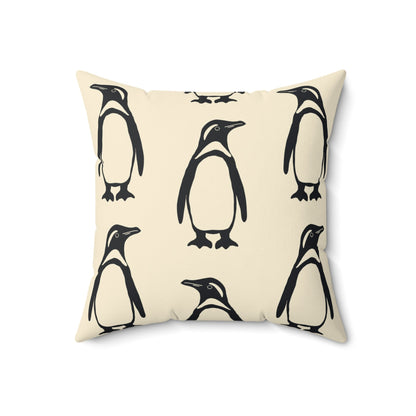 Penguin Faux Suede Pillow with hand - drawn artwork - Flourish Moon Studio