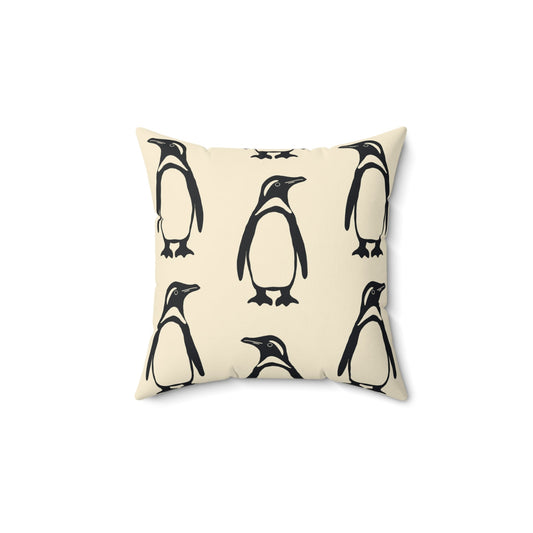 Penguin Faux Suede Pillow with hand - drawn artwork - Flourish Moon Studio