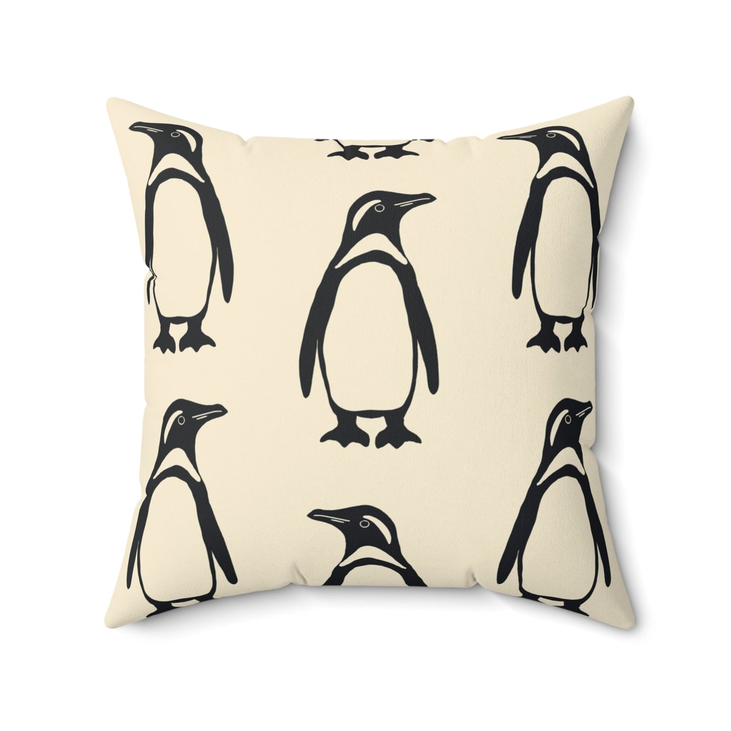 Penguin Faux Suede Pillow with hand - drawn artwork - Flourish Moon Studio
