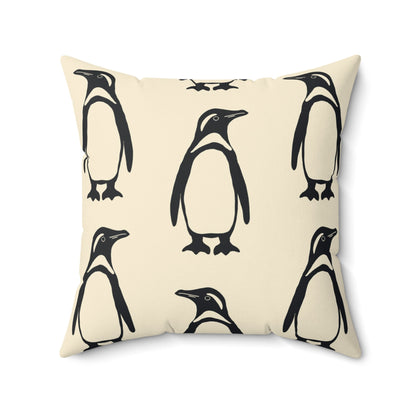 Penguin Faux Suede Pillow with hand - drawn artwork - Flourish Moon Studio