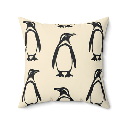 Penguin Faux Suede Pillow with hand - drawn artwork - Flourish Moon Studio