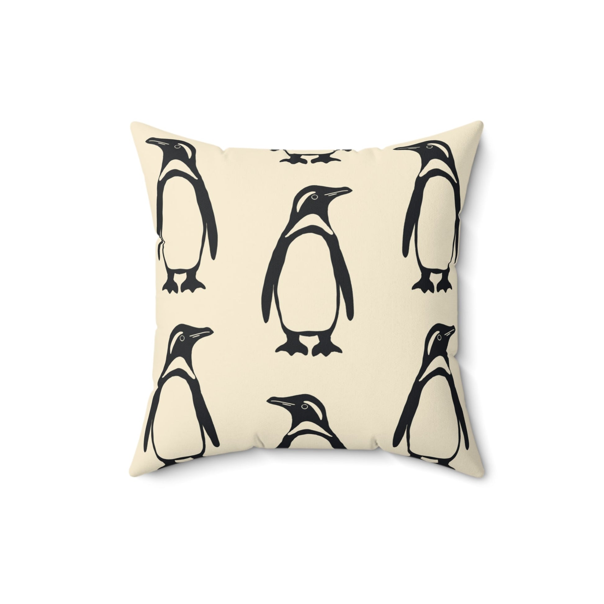 Penguin Faux Suede Pillow with hand - drawn artwork - Flourish Moon Studio