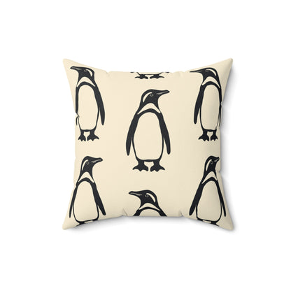 Penguin Faux Suede Pillow with hand - drawn artwork - Flourish Moon Studio