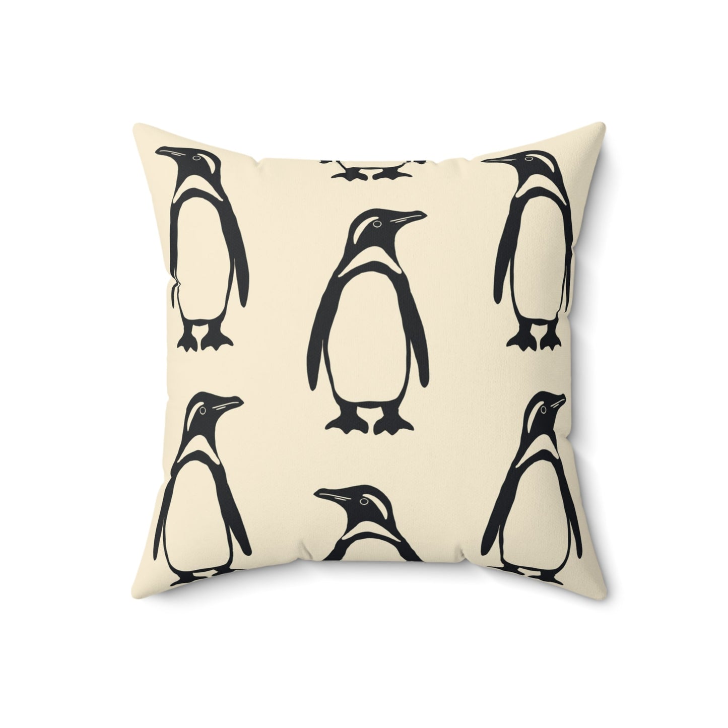 Penguin Faux Suede Pillow with hand - drawn artwork - Flourish Moon Studio