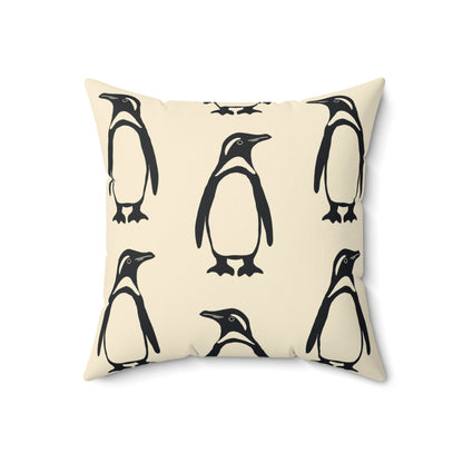 Penguin Faux Suede Pillow with hand - drawn artwork - Flourish Moon Studio