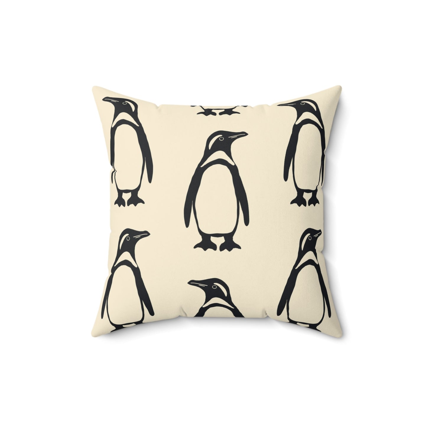 Penguin Faux Suede Pillow with hand - drawn artwork - Flourish Moon Studio