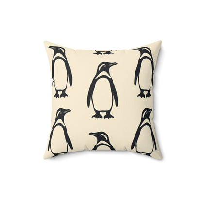 Penguin Faux Suede Pillow with hand - drawn artwork - Flourish Moon Studio
