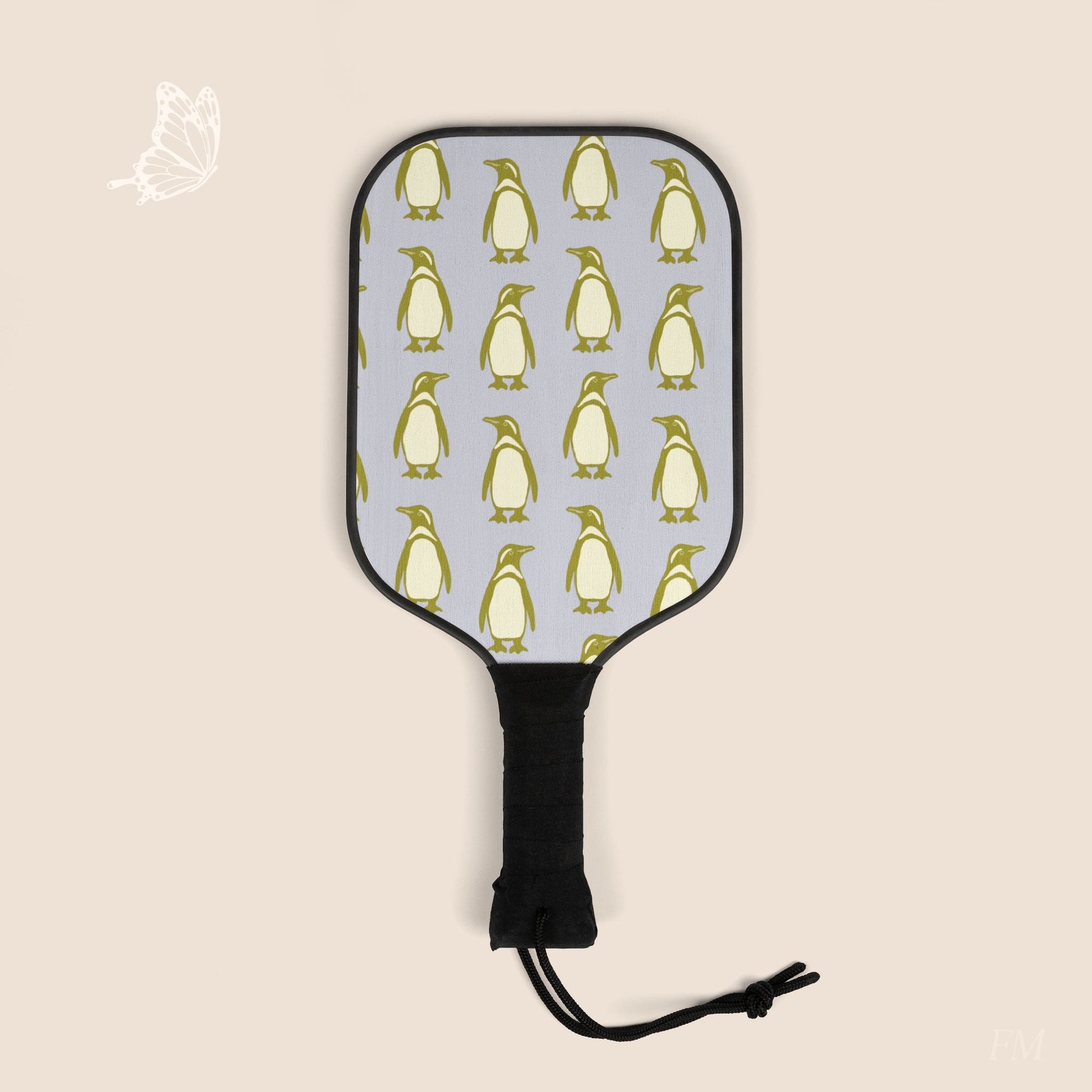 Penguin Olive - Gold Pickleball Paddles Set with hand drawn artwork - Flourish Moon Studio
