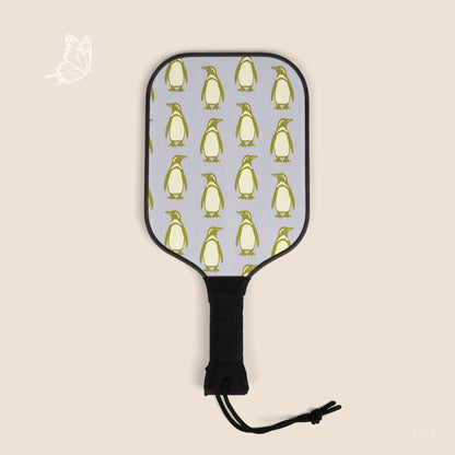 Penguin Olive - Gold Pickleball Paddles Set with hand drawn artwork - Flourish Moon Studio