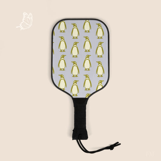 Penguin Olive - Gold Pickleball Paddles Set with hand drawn artwork - Flourish Moon Studio