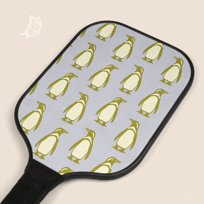 Penguin Olive - Gold Pickleball Paddles Set with hand drawn artwork - Flourish Moon Studio