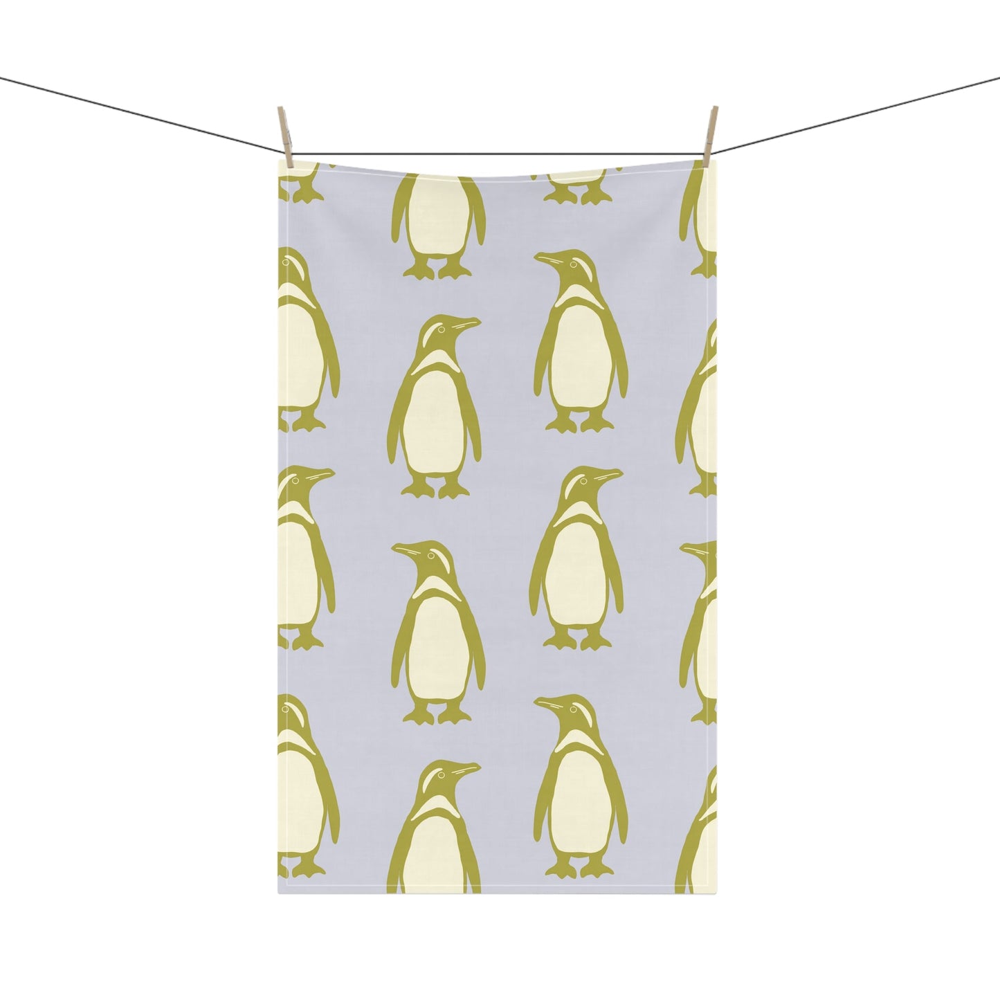 Penguin Olive - Gold Tea Towels with hand - drawn artwork - Flourish Moon Studio