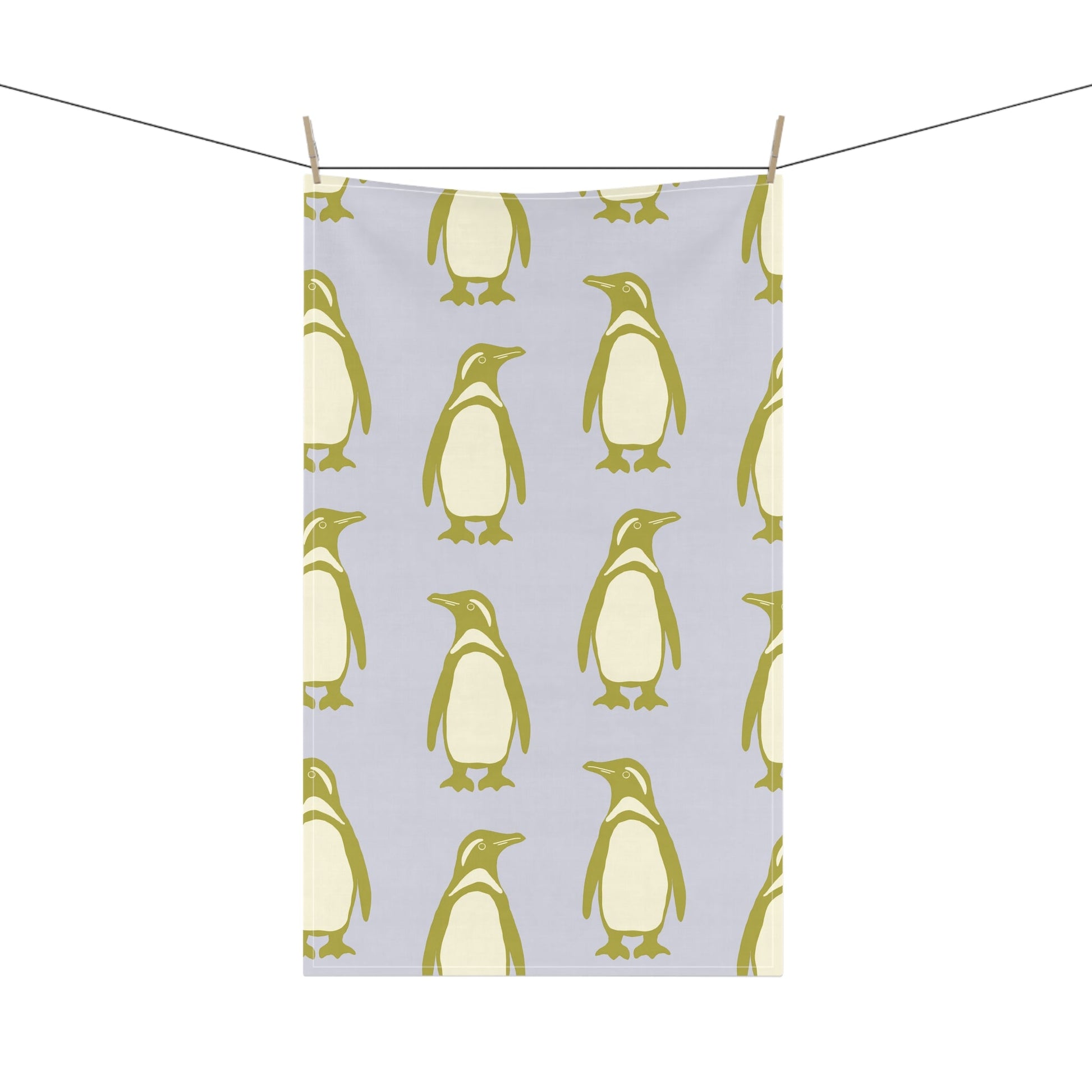 Penguin Olive - Gold Tea Towels with hand - drawn artwork - Flourish Moon Studio
