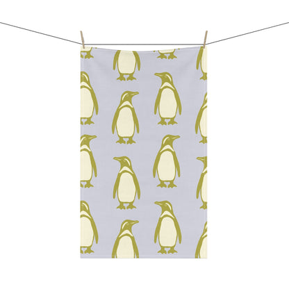 Penguin Olive - Gold Tea Towels with hand - drawn artwork - Flourish Moon Studio