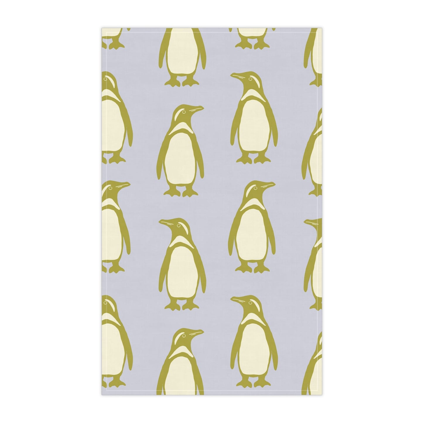 Penguin Olive - Gold Tea Towels with hand - drawn artwork - Flourish Moon Studio