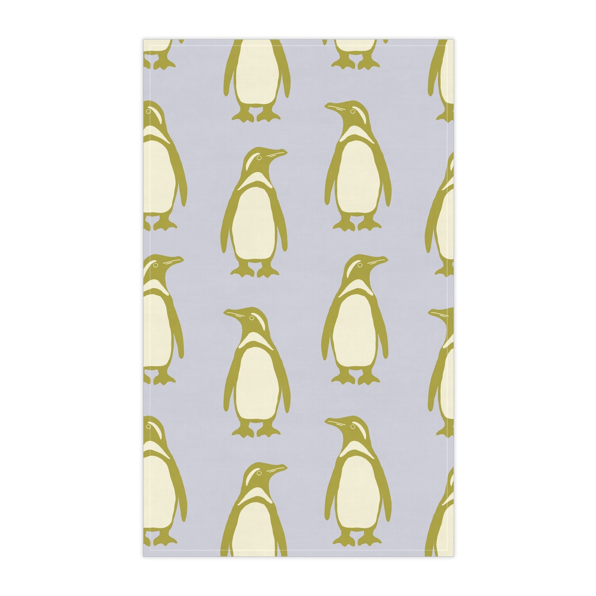 Penguin Olive - Gold Tea Towels with hand - drawn artwork - Flourish Moon Studio