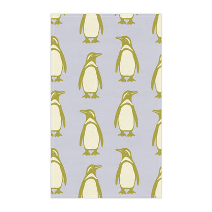Penguin Olive - Gold Tea Towels with hand - drawn artwork - Flourish Moon Studio
