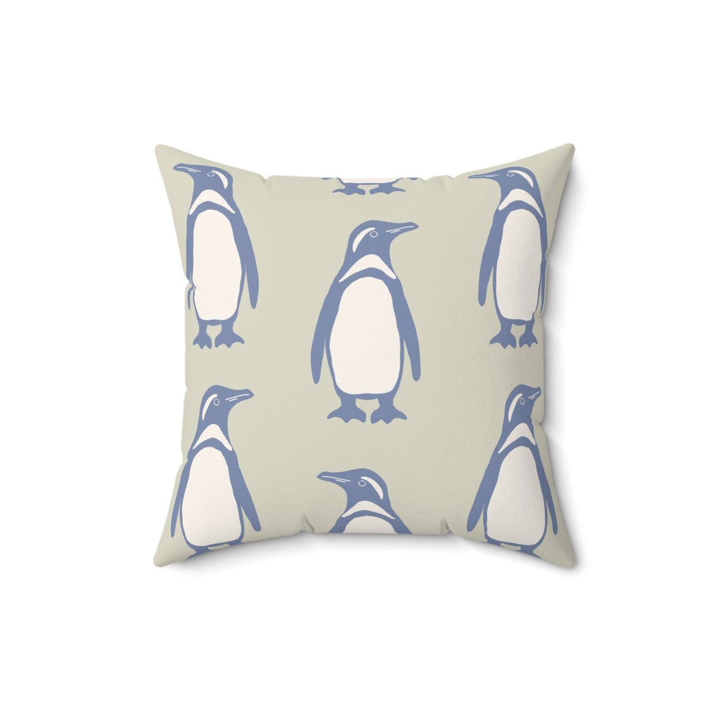 Penguin Periwinkle Faux Suede Pillow with hand - drawn artwork - Flourish Moon Studio