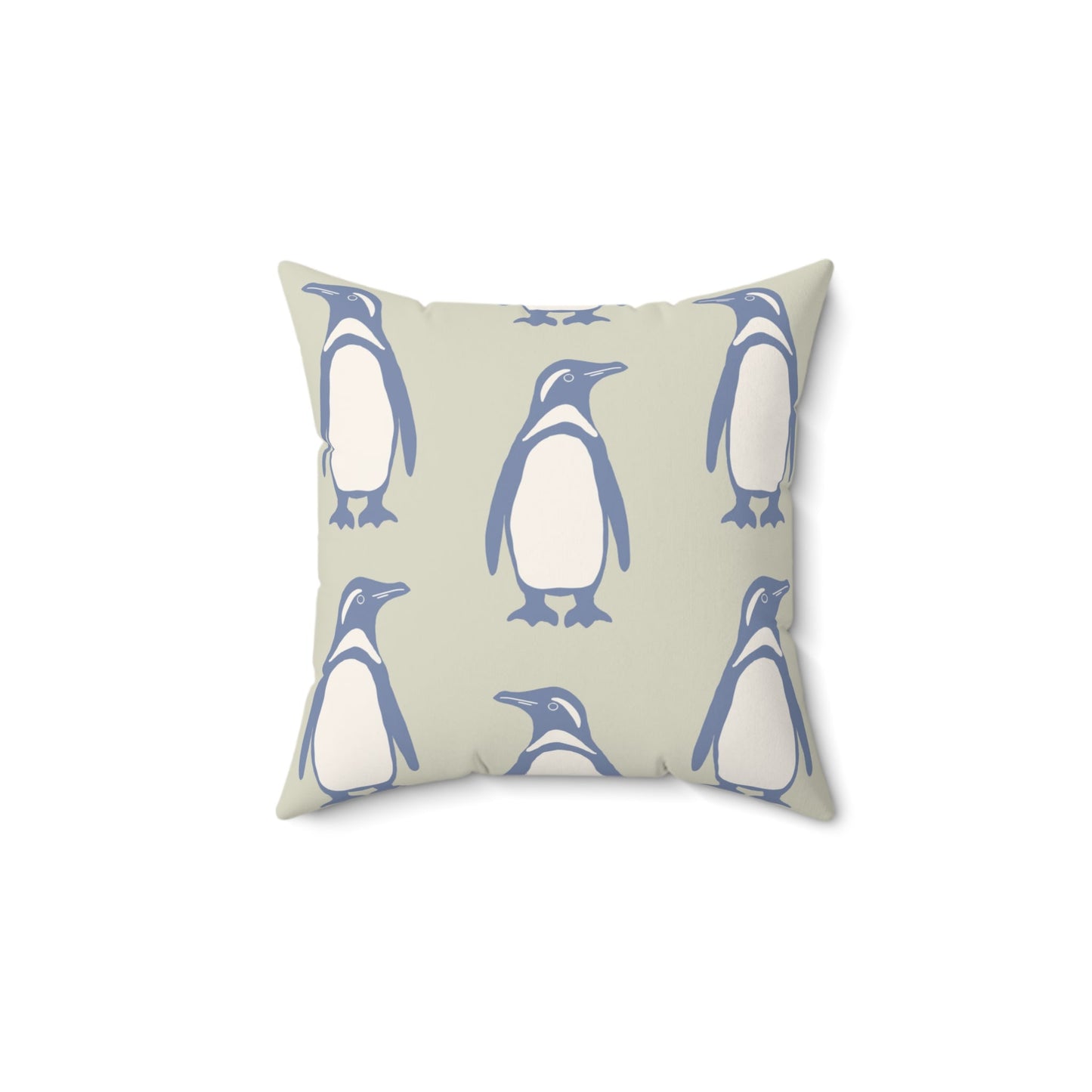Penguin Periwinkle Faux Suede Pillow with hand - drawn artwork - Flourish Moon Studio
