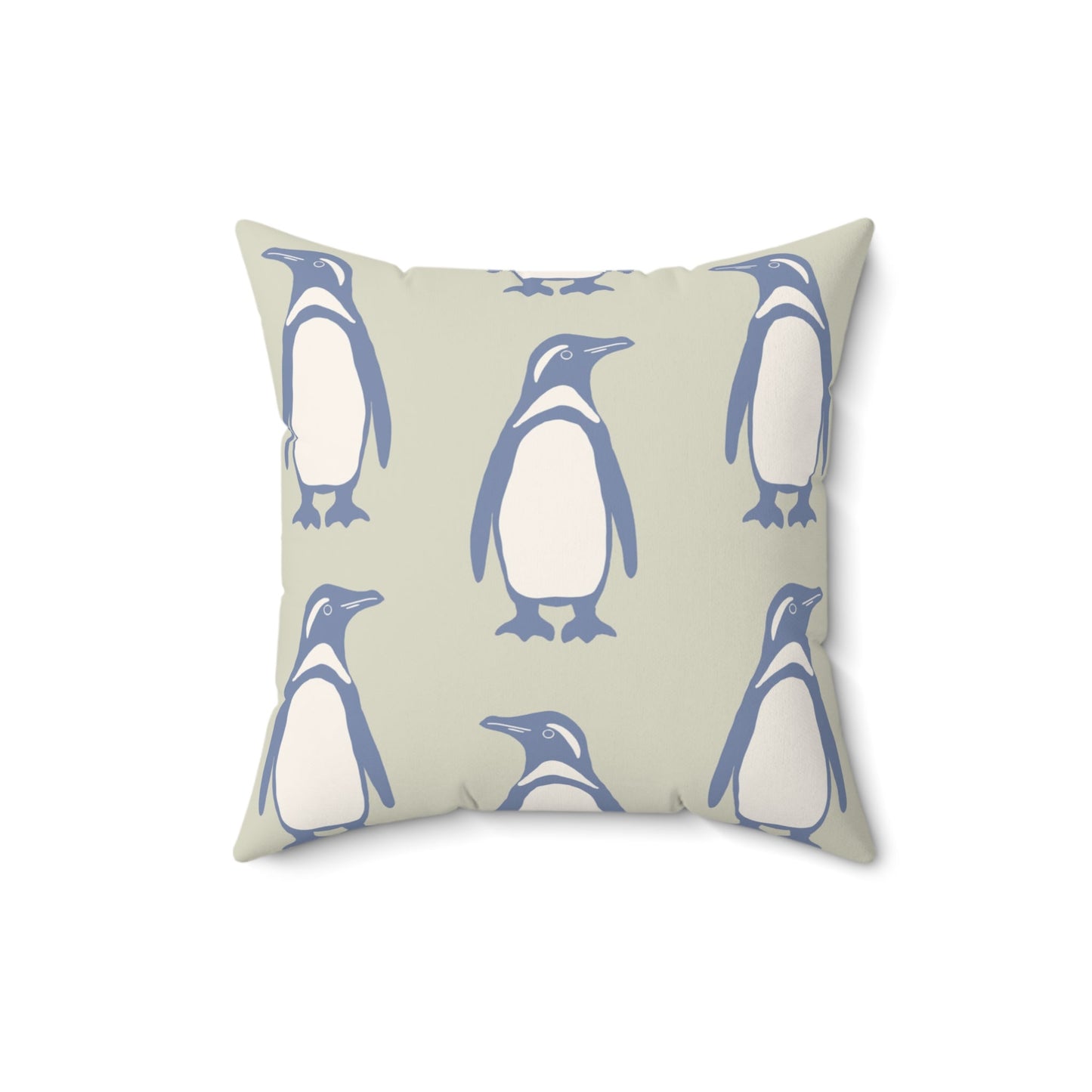 Penguin Periwinkle Faux Suede Pillow with hand - drawn artwork - Flourish Moon Studio