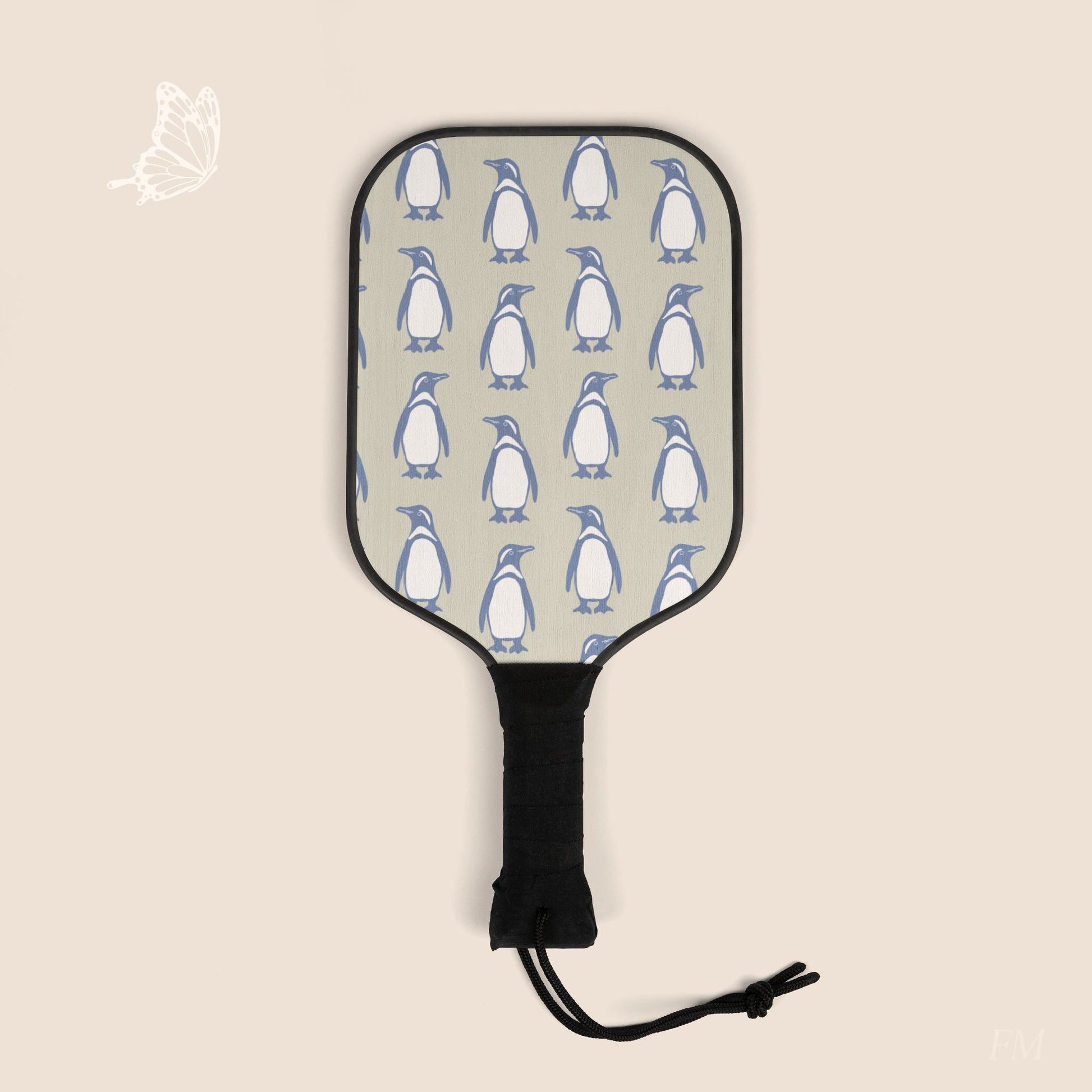 Penguin Periwinkle Pickleball Paddles Set with hand drawn artwork - Flourish Moon Studio
