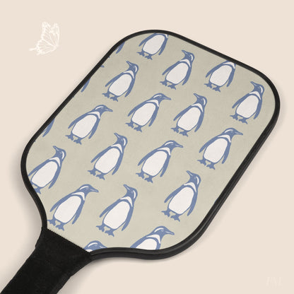 Penguin Periwinkle Pickleball Paddles Set with hand drawn artwork - Flourish Moon Studio