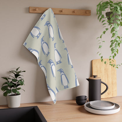 Penguin Periwinkle Tea Towels with hand - drawn artwork - Flourish Moon Studio