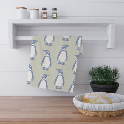 Penguin Periwinkle Tea Towels with hand - drawn artwork - Flourish Moon Studio