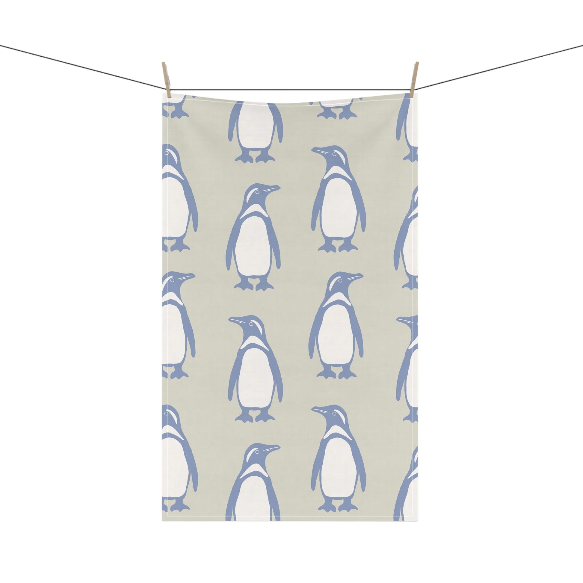 Penguin Periwinkle Tea Towels with hand - drawn artwork - Flourish Moon Studio