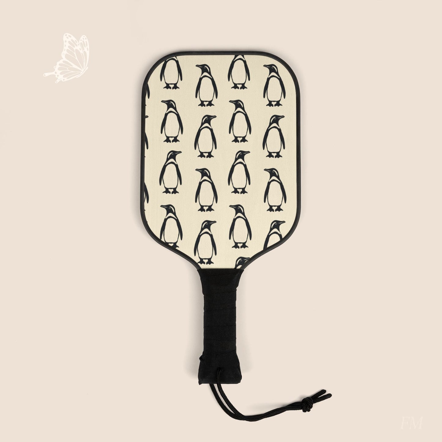 Penguin Pickleball Paddles Set with hand drawn artwork - Flourish Moon Studio