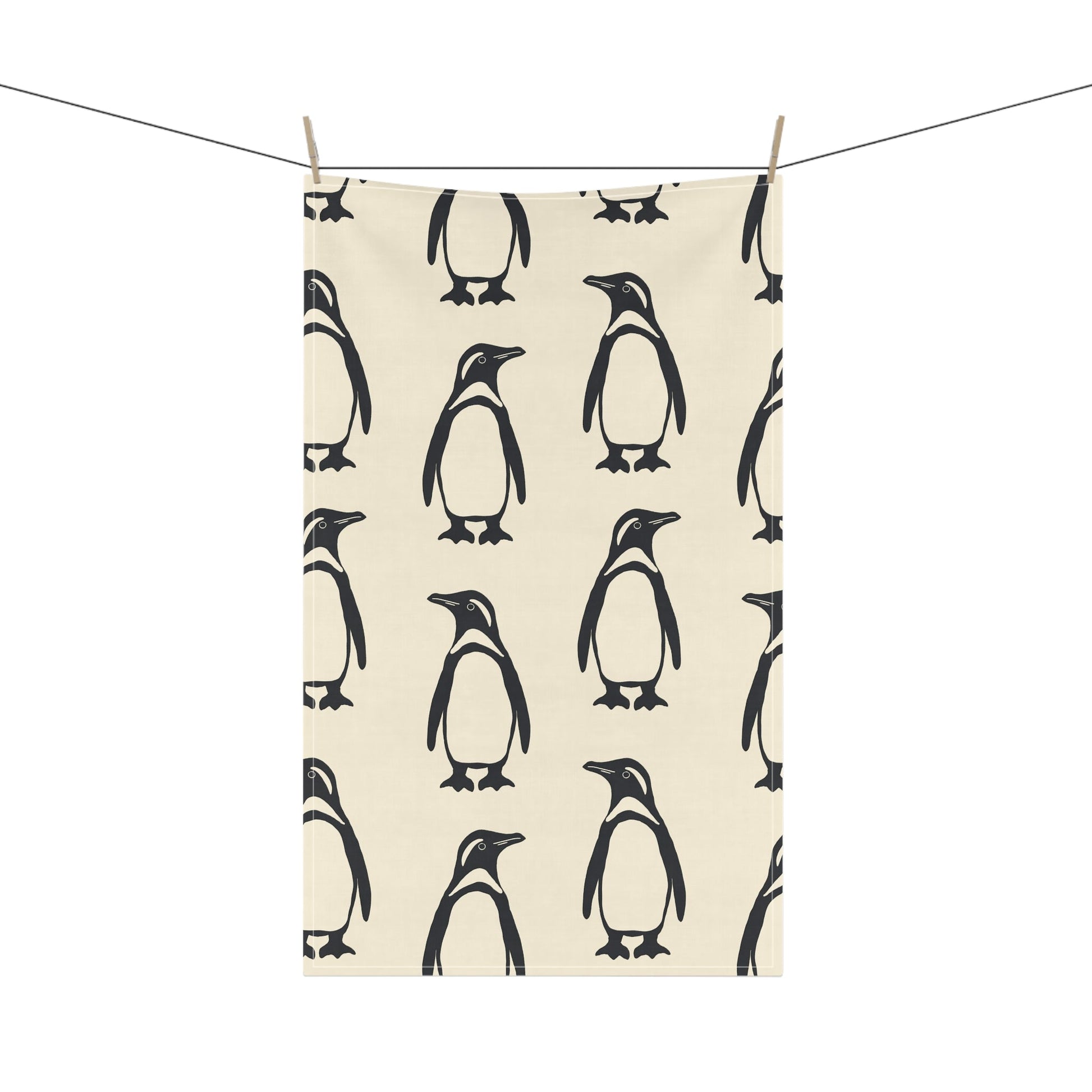 Penguin Tea Towel with hand - drawn artwork - Flourish Moon Studio