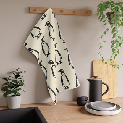 Penguin Tea Towel with hand - drawn artwork - Flourish Moon Studio