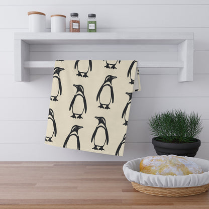 Penguin Tea Towel with hand - drawn artwork - Flourish Moon Studio