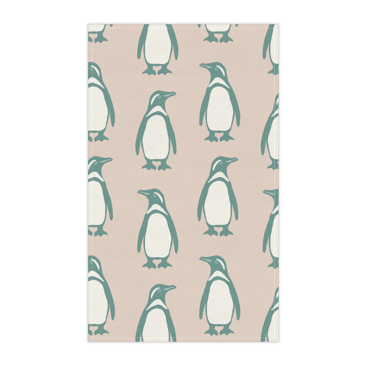Penguin Teal & Peach Tea Towels with hand - drawn artwork - Flourish Moon Studio