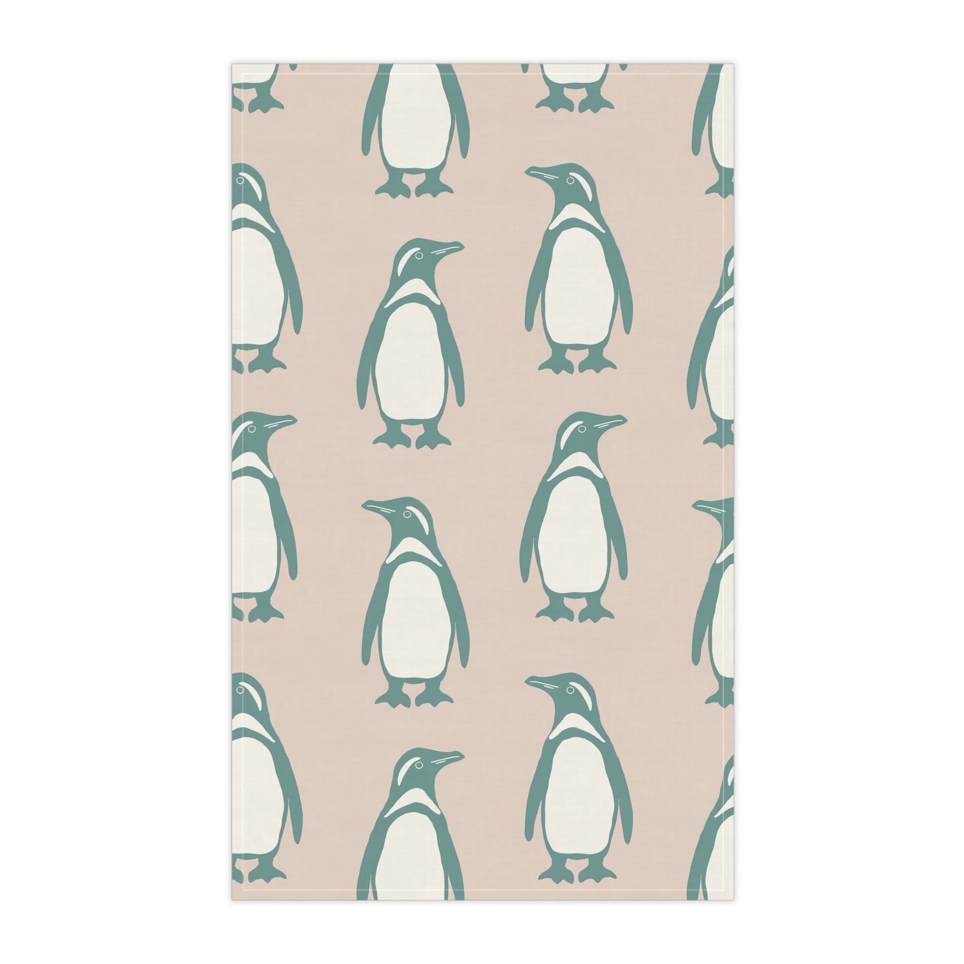 Penguin Teal & Peach Tea Towels with hand - drawn artwork - Flourish Moon Studio